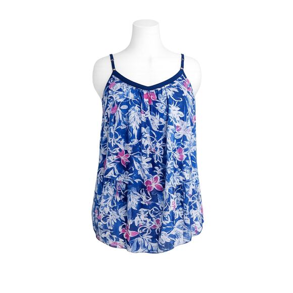 Lane Bryant Tops - Lane Bryant Blue Floral Layered Chiffon Tank - Size 26/28